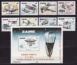 Заир, 1978, История авиации, Самолеты, 8 марок, блок